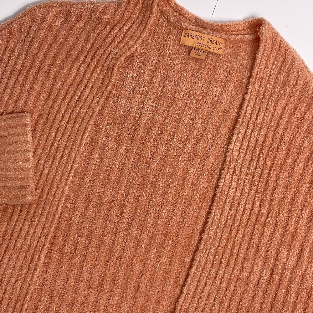 Barefoot Dreams XXS/XS Peach Coral CozyChic Lite Ribbed Shrug Cardigan Soft